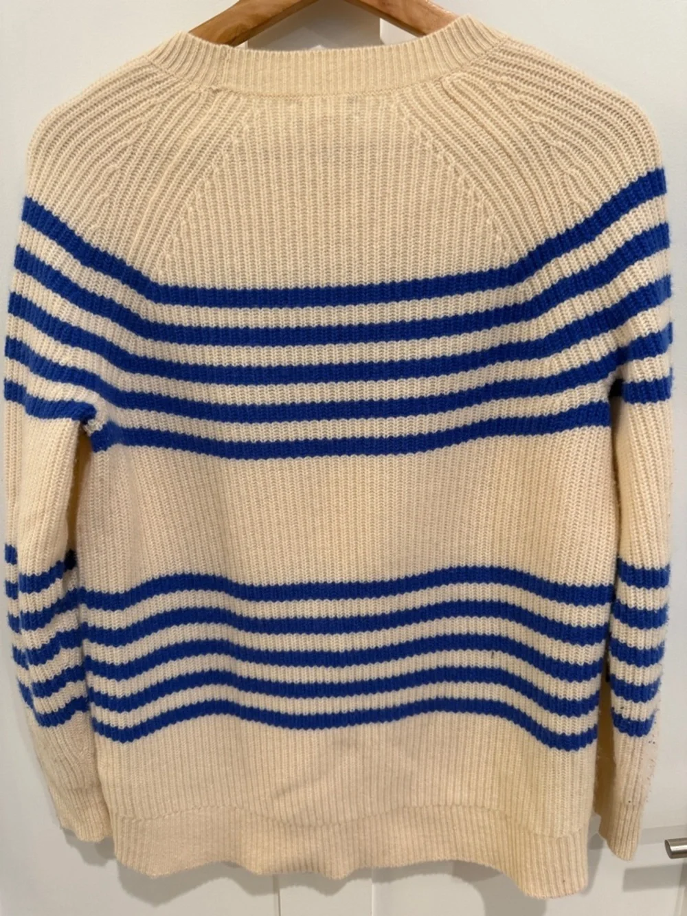 J. Crew Cream cashmere Crewneck Sweater with Blue Stripes